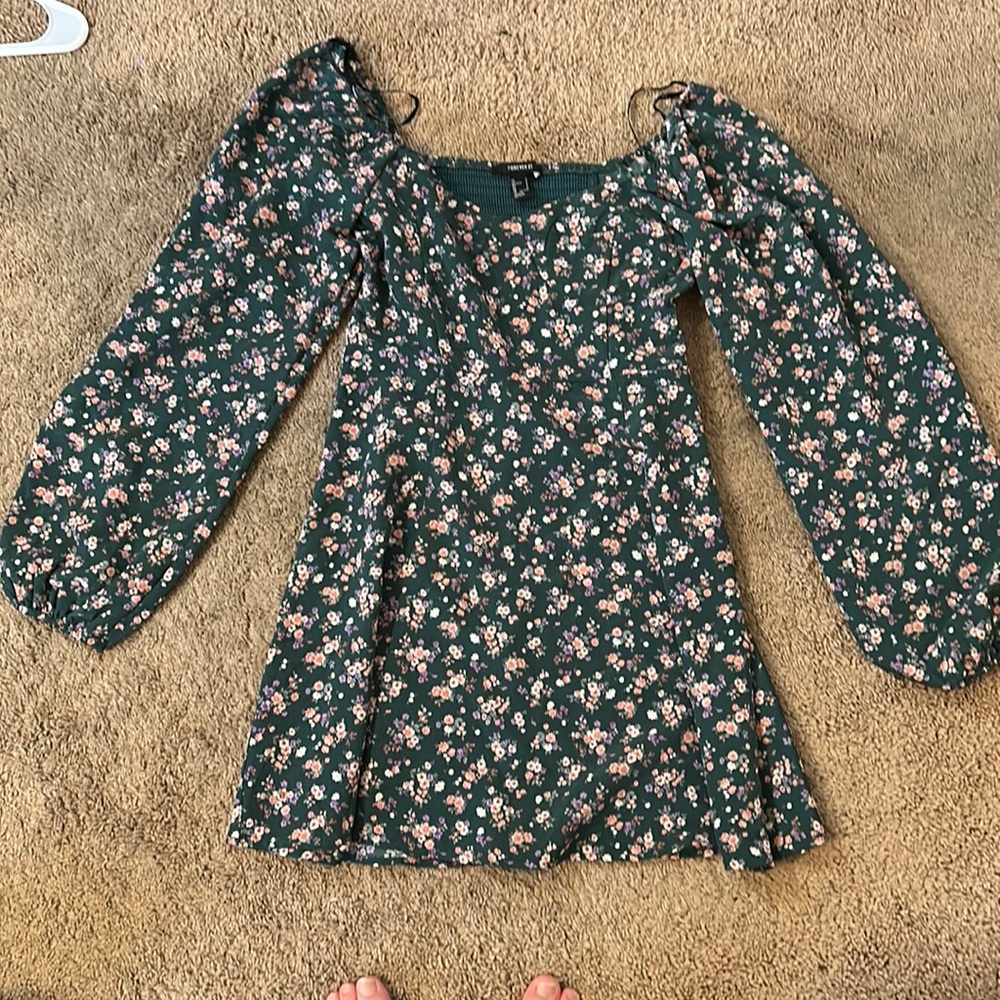 Forever 21 dress, green with floral, size small